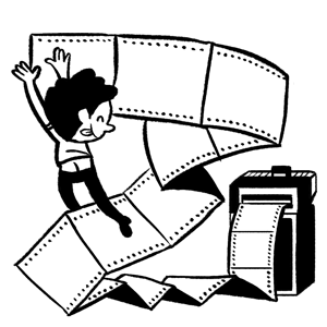 Kid hanging paper banners